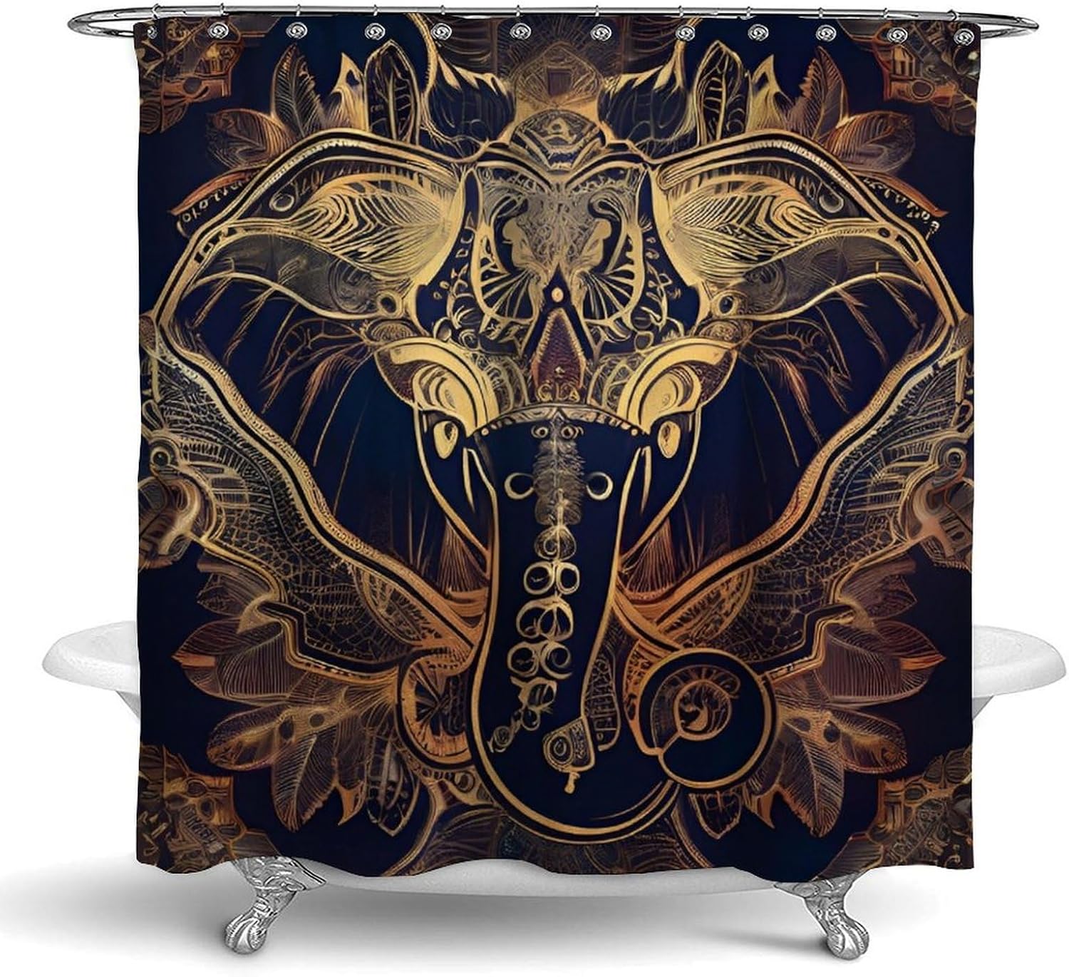 OXJOIIS Shower Curtain with 12 Hooks and Paisley Elephant Design