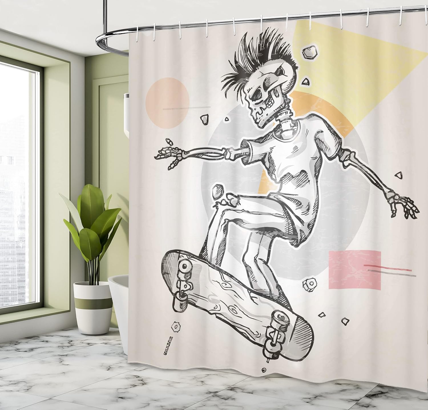 Ambesonne Skull Shower Curtain Set with Hooks 1