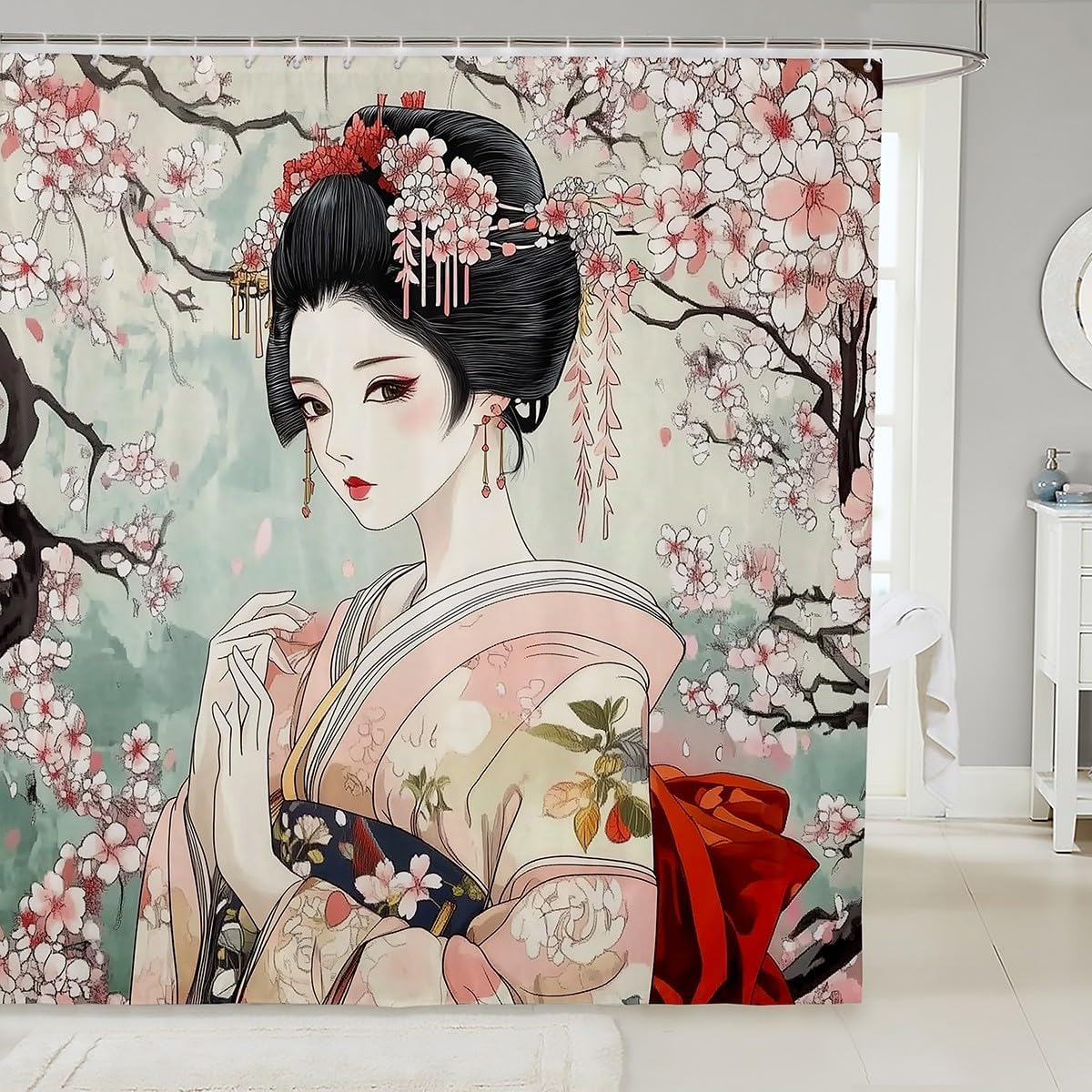 Feelyou Kids Japanese Geisha Shower Curtain Set