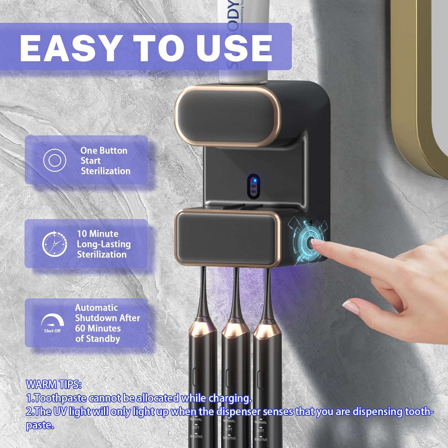 Automatic Toothpaste Dispenser with 3 Slots - Wall Mount Anti-Cross Contamination
