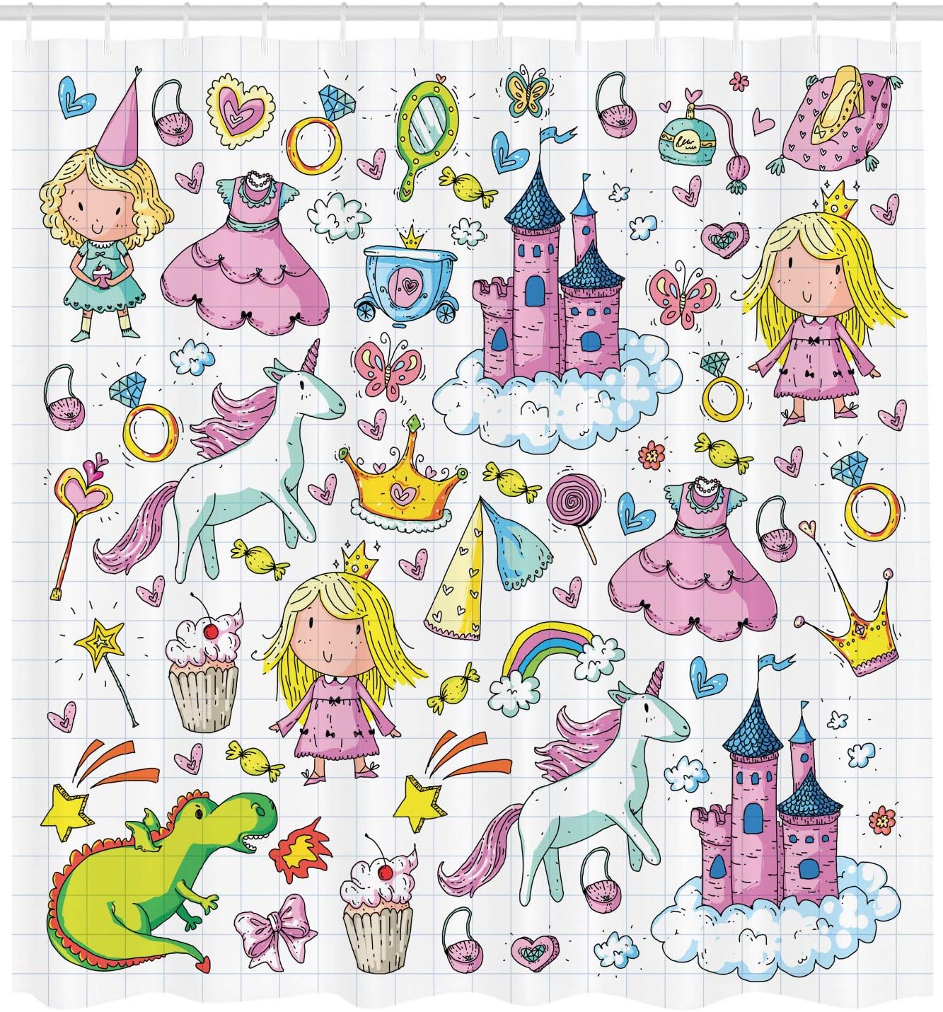 Ambesonne Cartoon Shower Curtain Set with Hooks