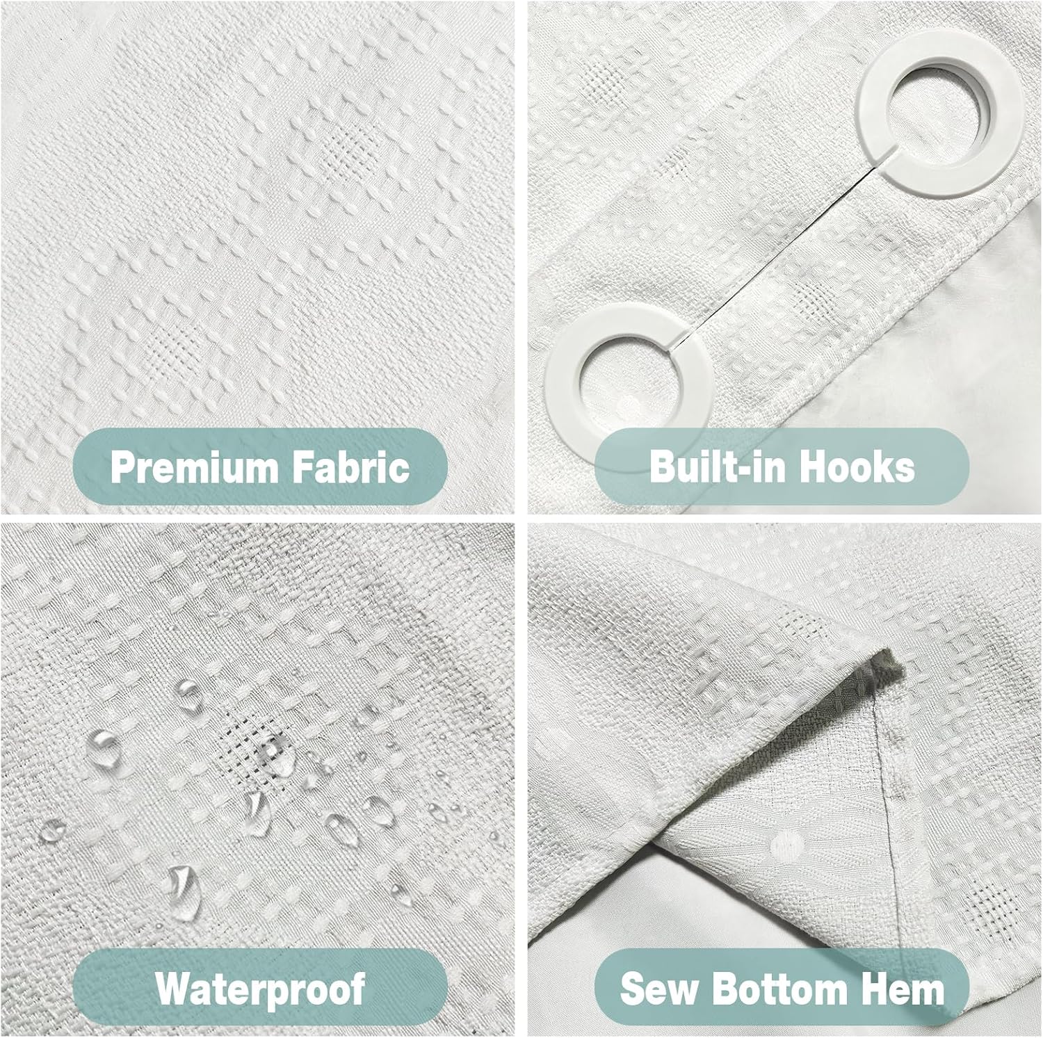 TYTYUU No Hook Shower Curtain Set Modern White Waffle Weave