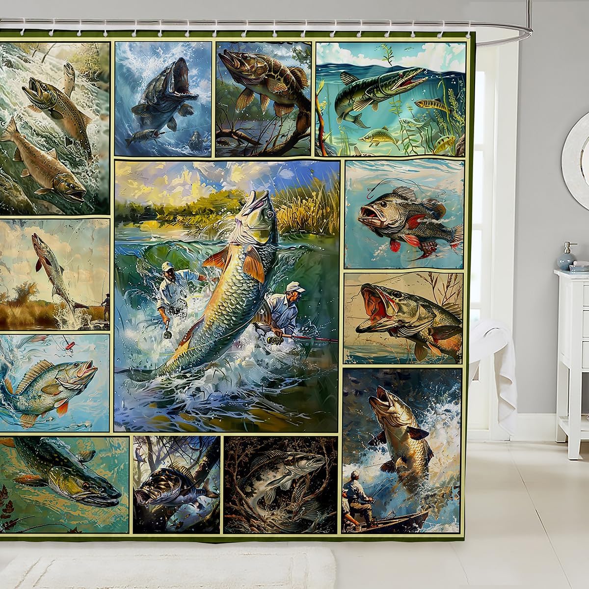 Feelyou Bass Fish Shower Curtain Set for Kids