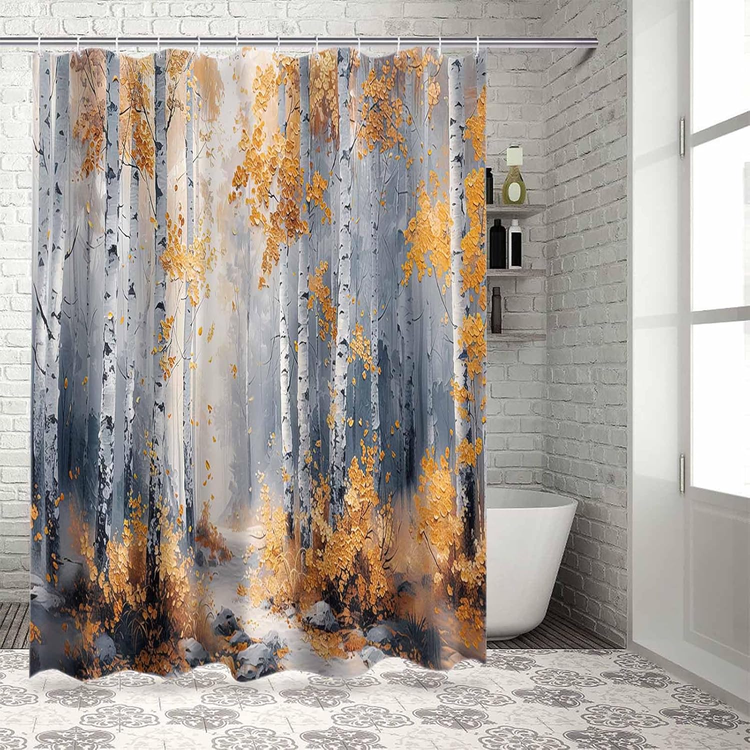 72 Inch Forest Art Shower Curtain Set with 12 Hooks