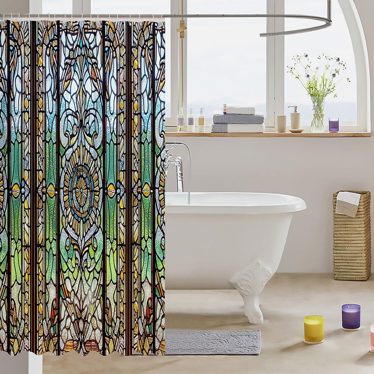 Feelyou Colorful Art Glass Shower Curtain 72x72