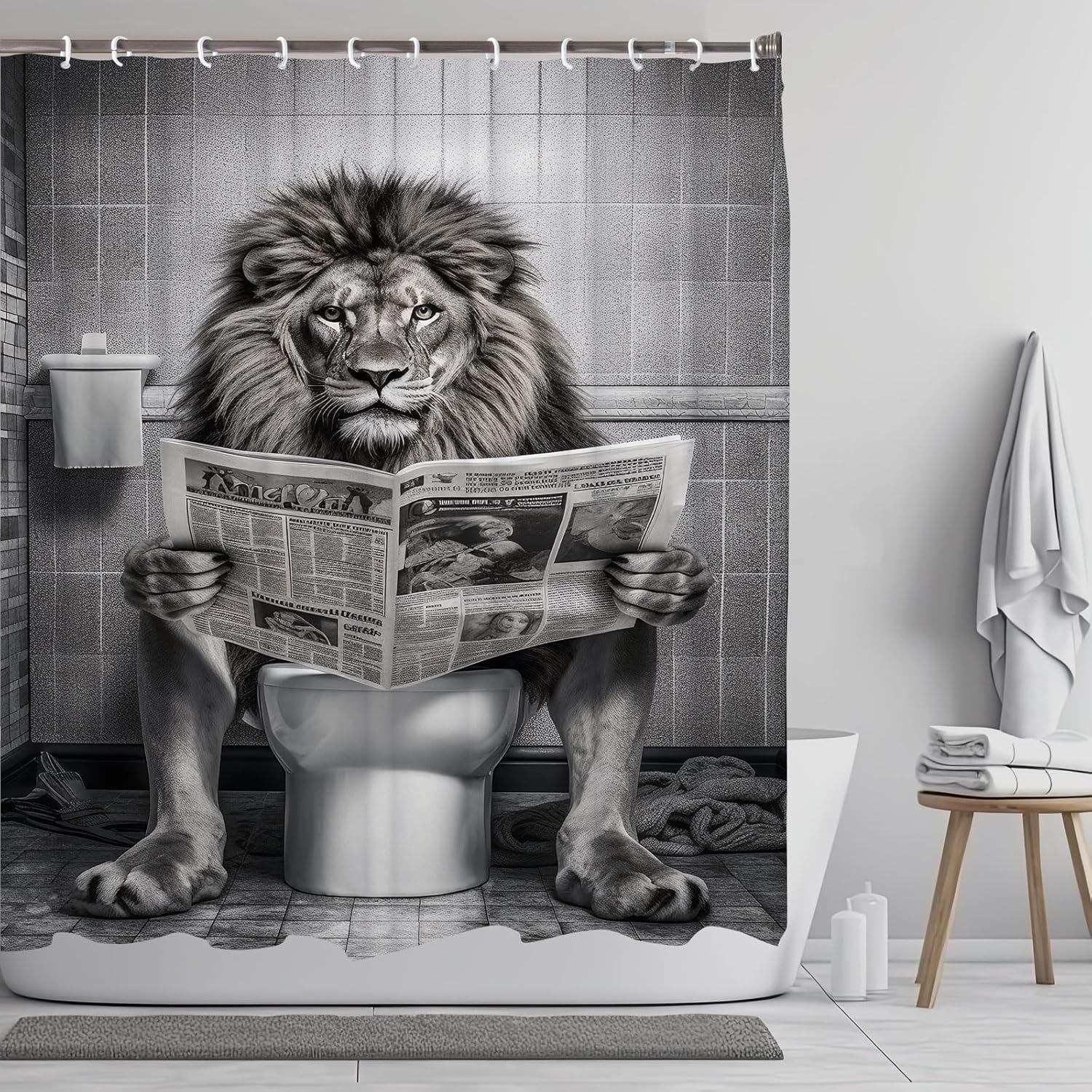 Funny Lion Shower Curtain Set for RV Travel