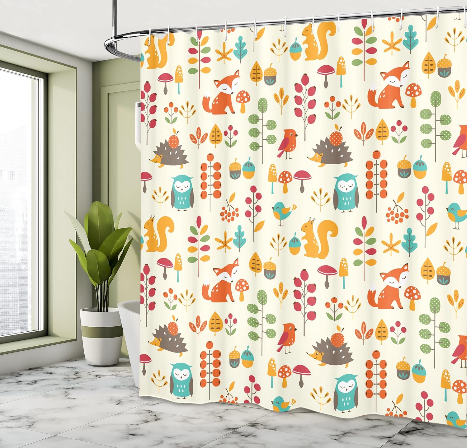Ambesonne Cartoon Shower Curtain Set with Hooks 69 x 70