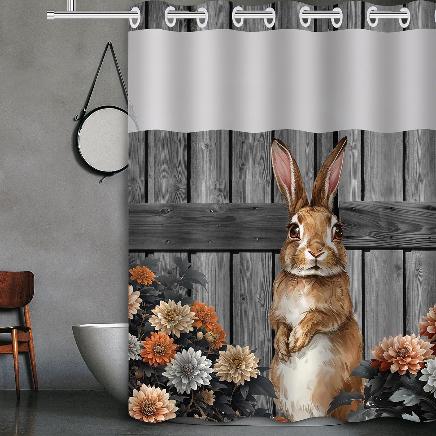 Uhexoyo Fall Rustic Farmhouse Shower Curtain Set with See Through Mesh Top Window
