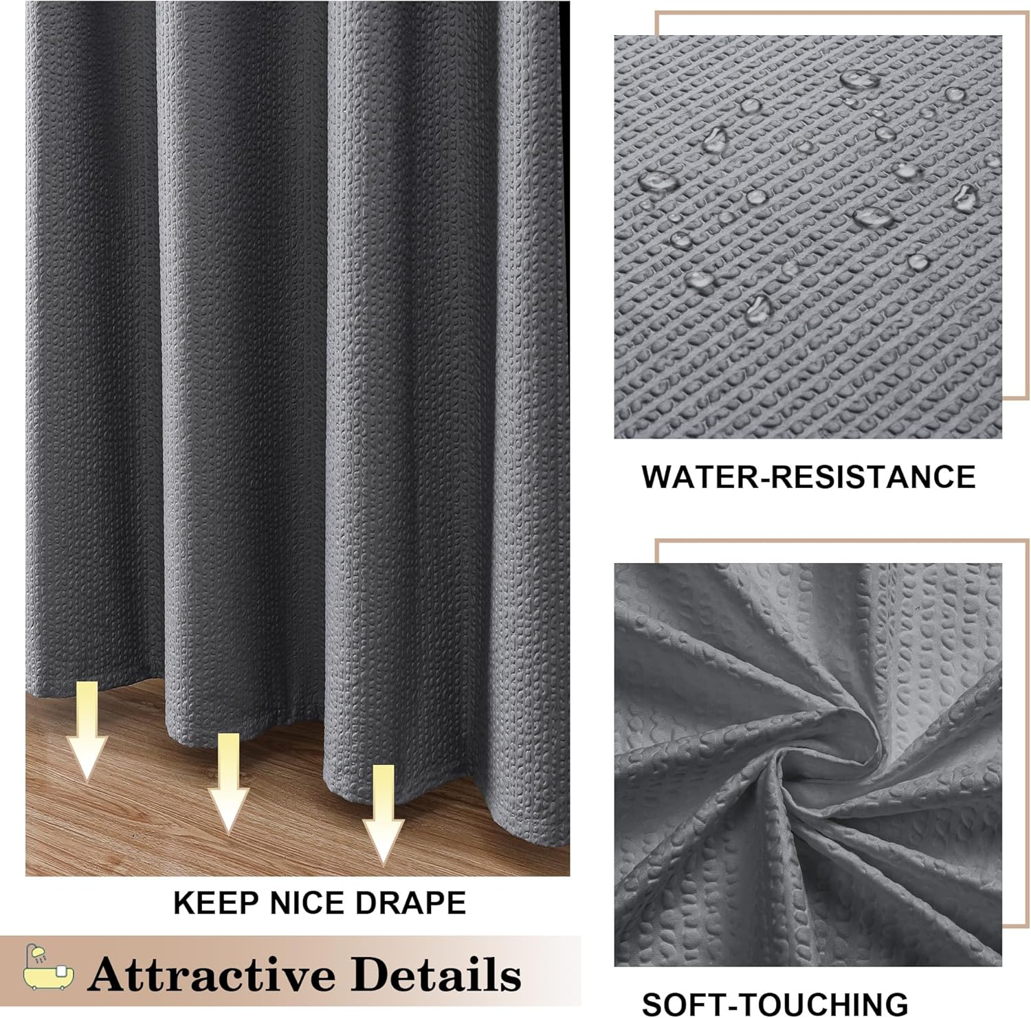 OVZME Berry Grey Shower Curtain Set with 12 Hooks