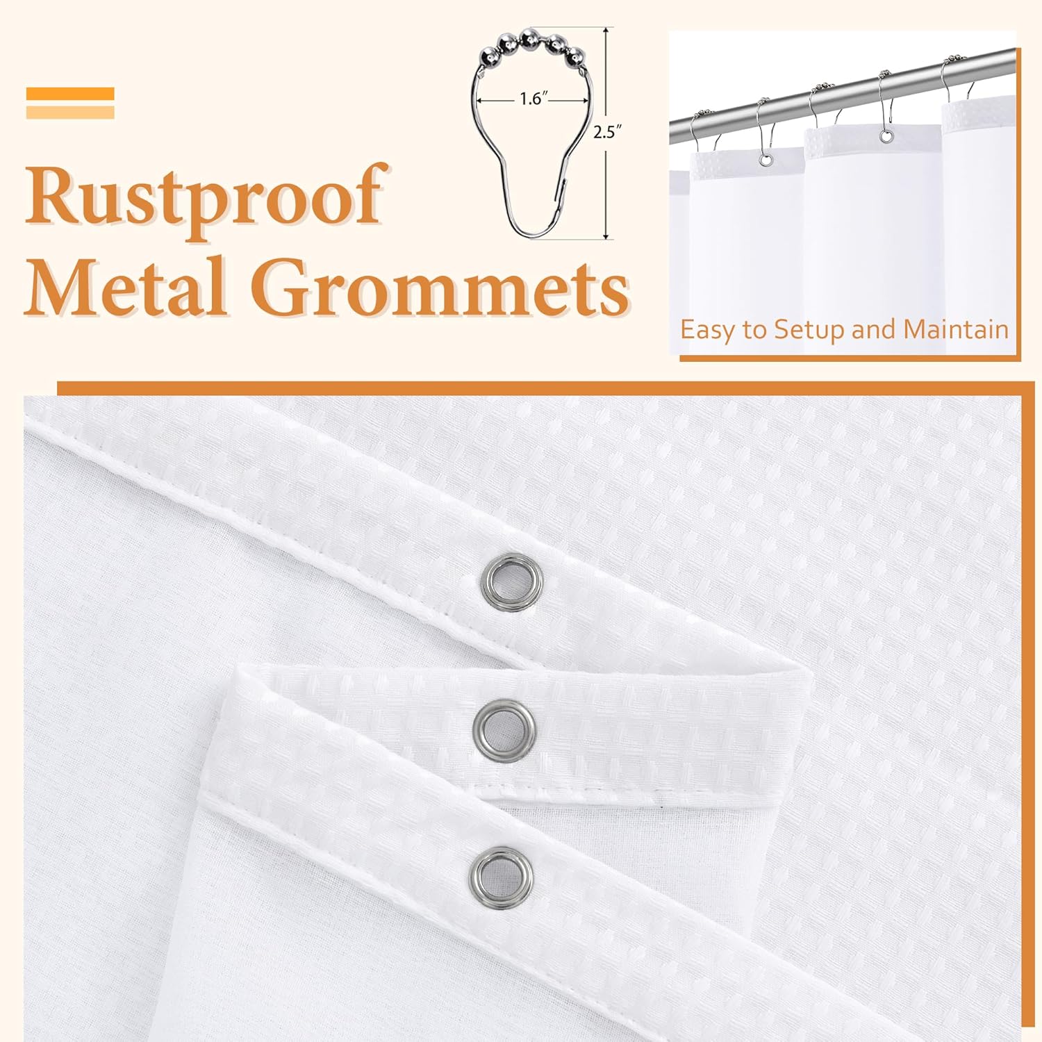 Naturoom White Waffle Shower Curtain Set with Liner