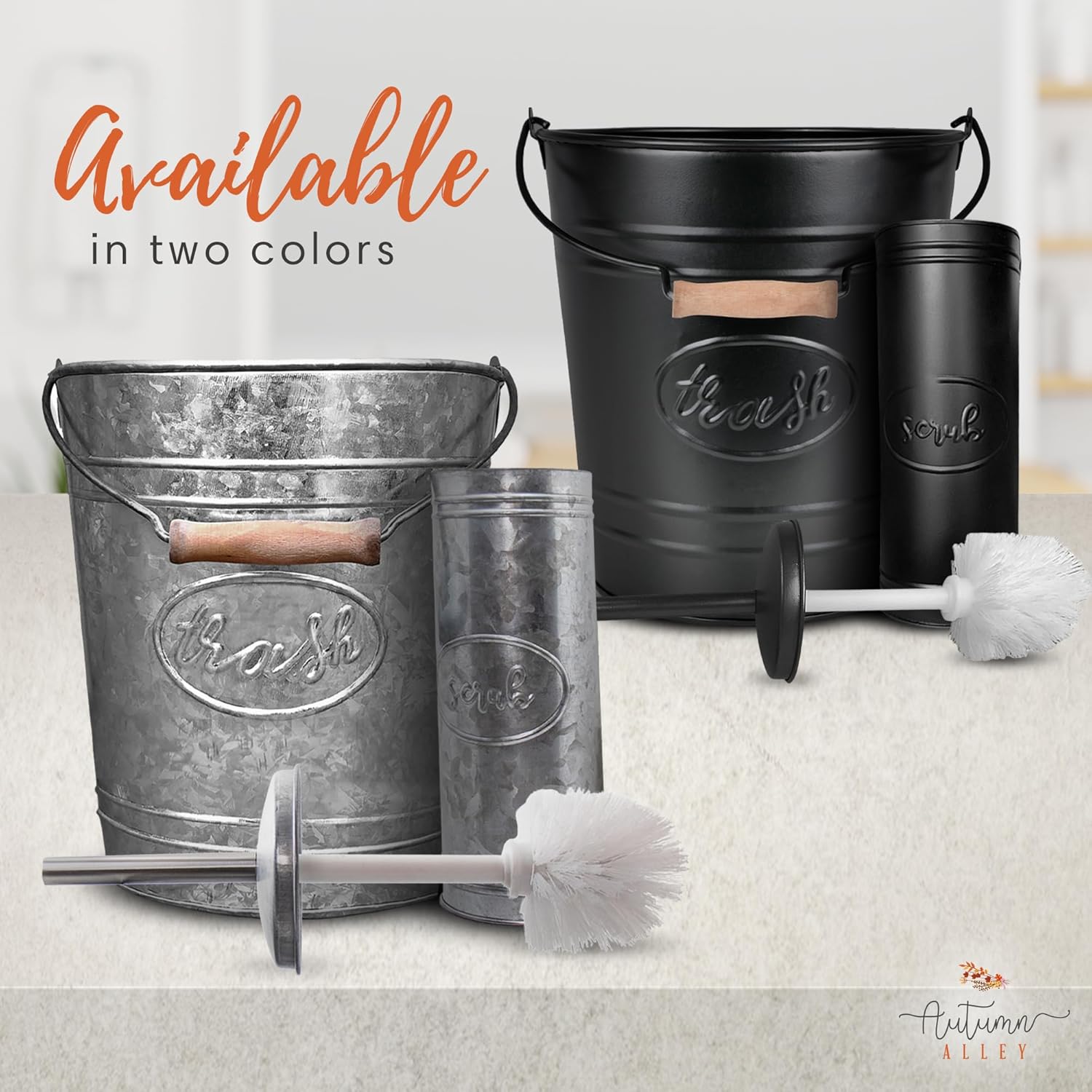 Autumn Alley Farmhouse Trash Can and Toilet Brush Set - Black 1