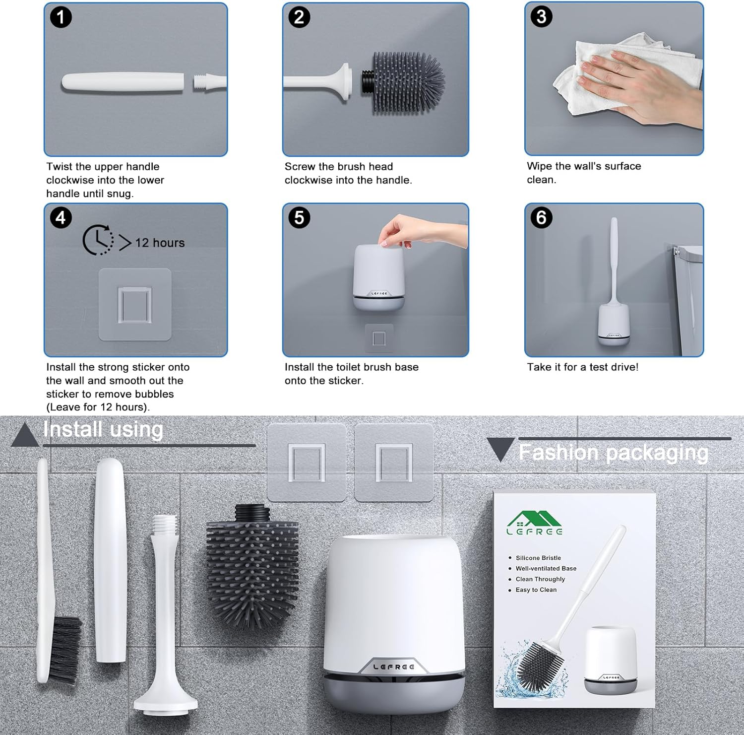 Lefree 2 Pack Toilet Brush Set with Ventilated Holder