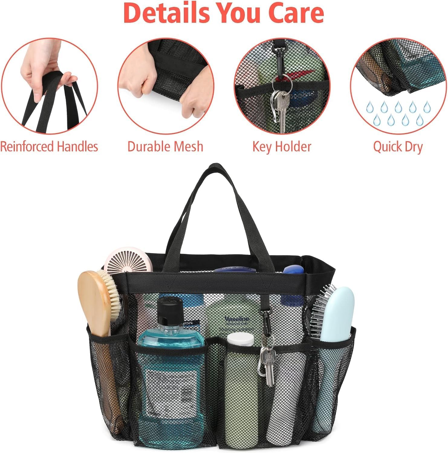 Mesh Shower Caddy with 8 Pockets for Dorm and Travel