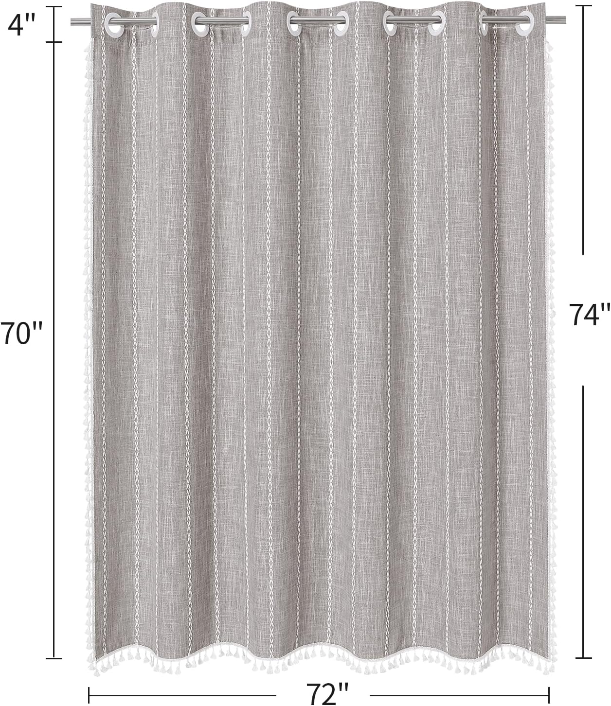 MitoVilla Boho Farmhouse Shower Curtain Set Grey Taupe 72x74