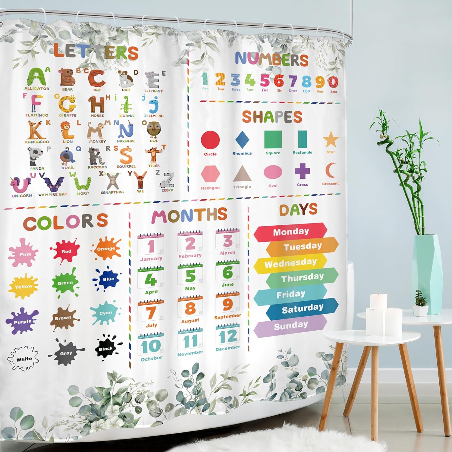 Mitpok Kids Alphabet ABC Cartoon Animal Shower Curtain