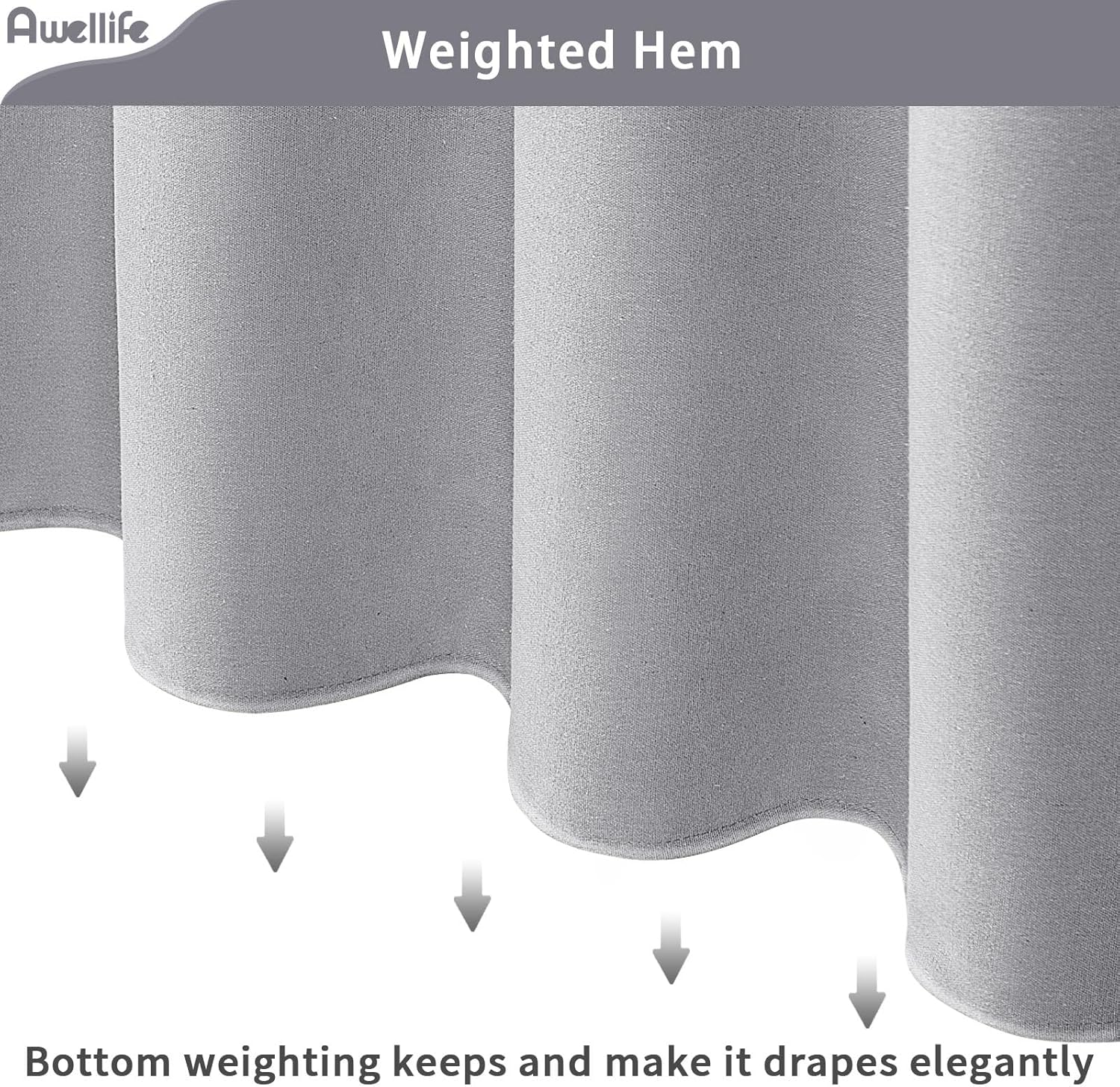 Awellife Grey Linen Textured Shower Curtain 84 Inch