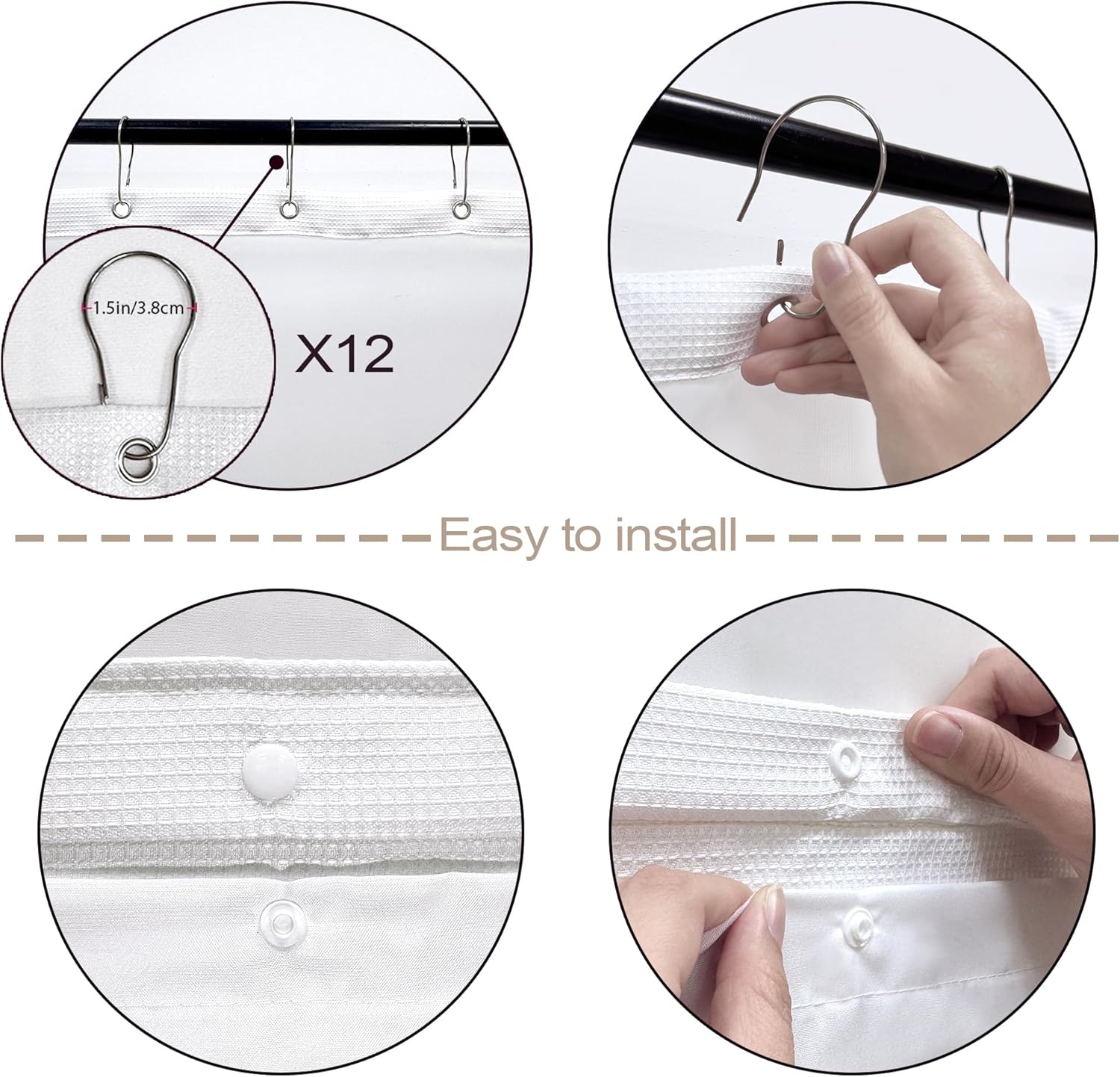 Riyidecor White Tassel Waffle Shower Curtain Set
