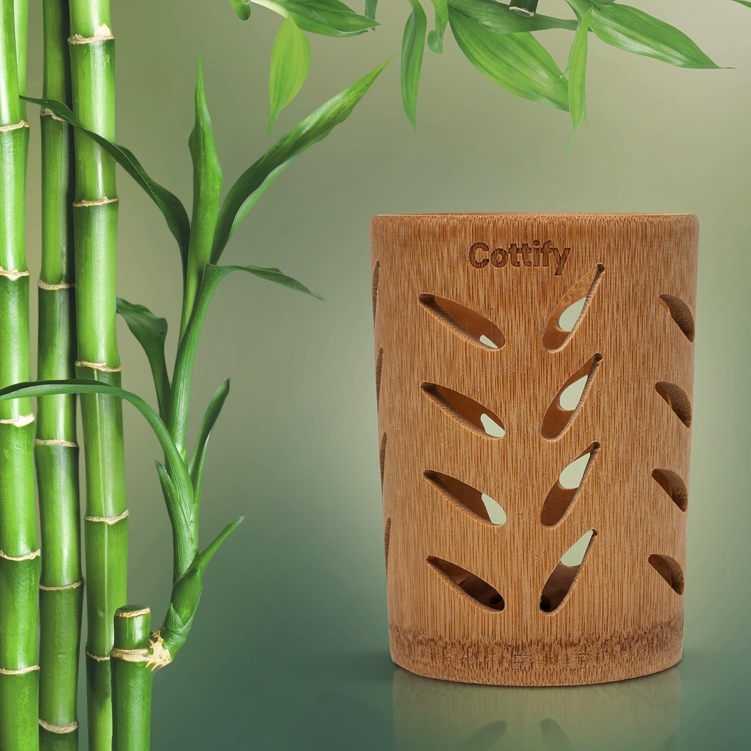 Cottify Eco-Friendly Bamboo Toothbrush Holder with Drain