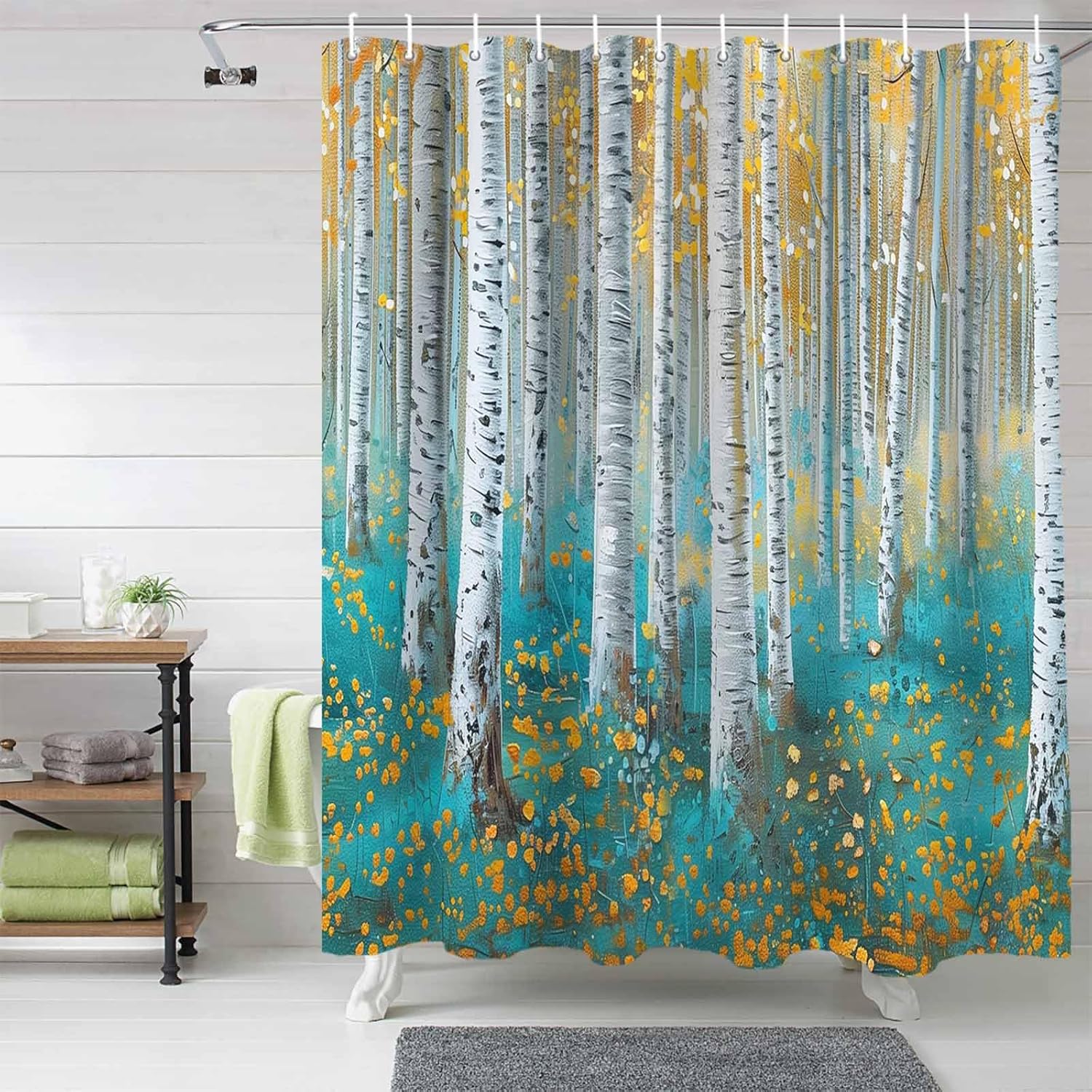 Funnywall88 72 Inches Branch Plant Art Shower Curtain Set with 12 Hooks