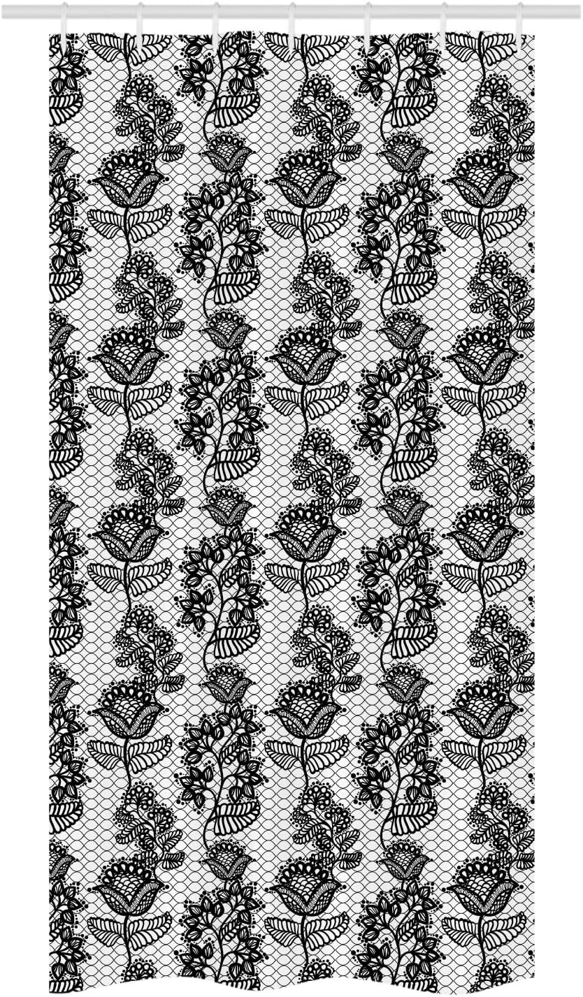 Ambesonne Black and White Stall Shower Curtain with Hooks