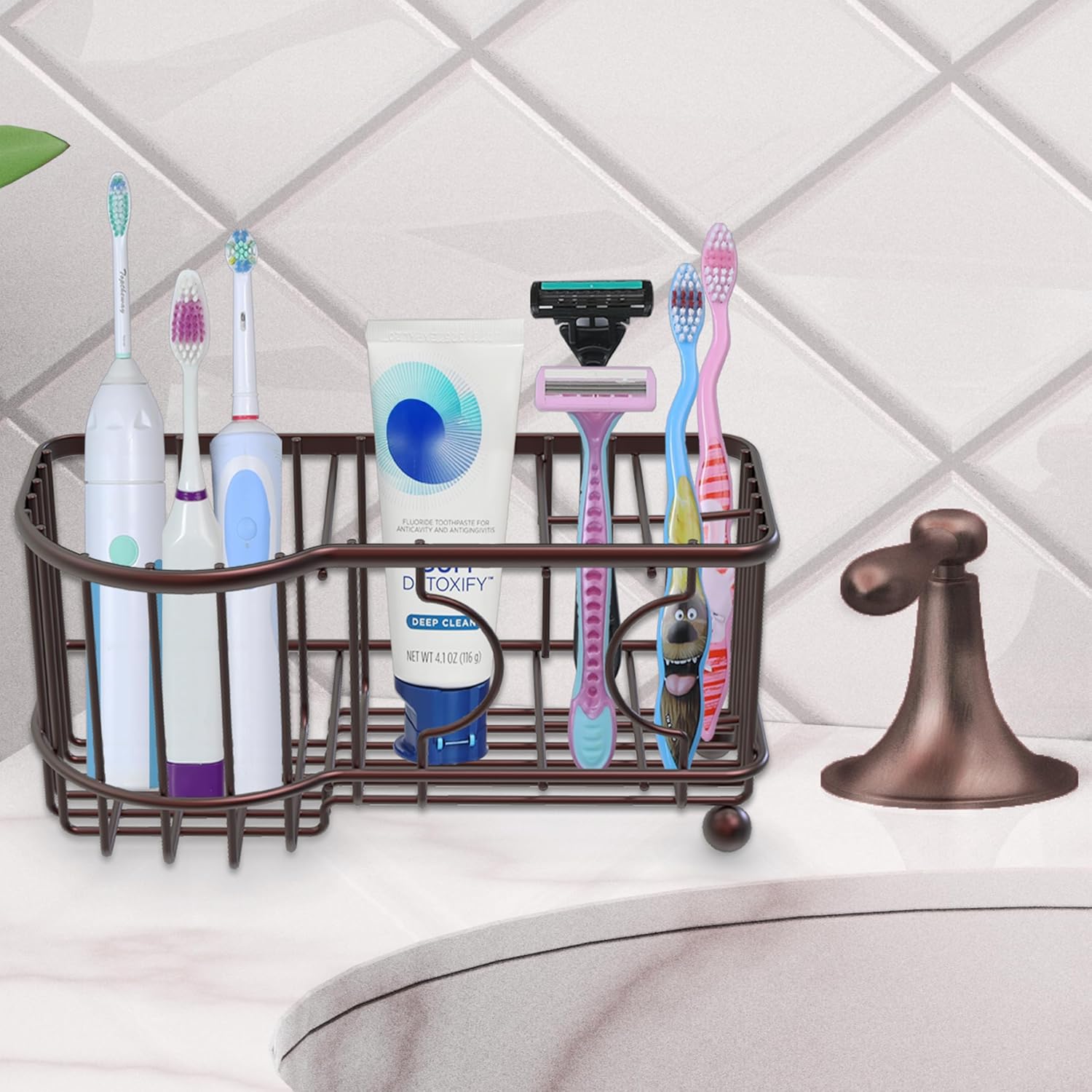 Simple Houseware 6 Slots Toothbrush Holder Adhesive Wall Organizer Bronze