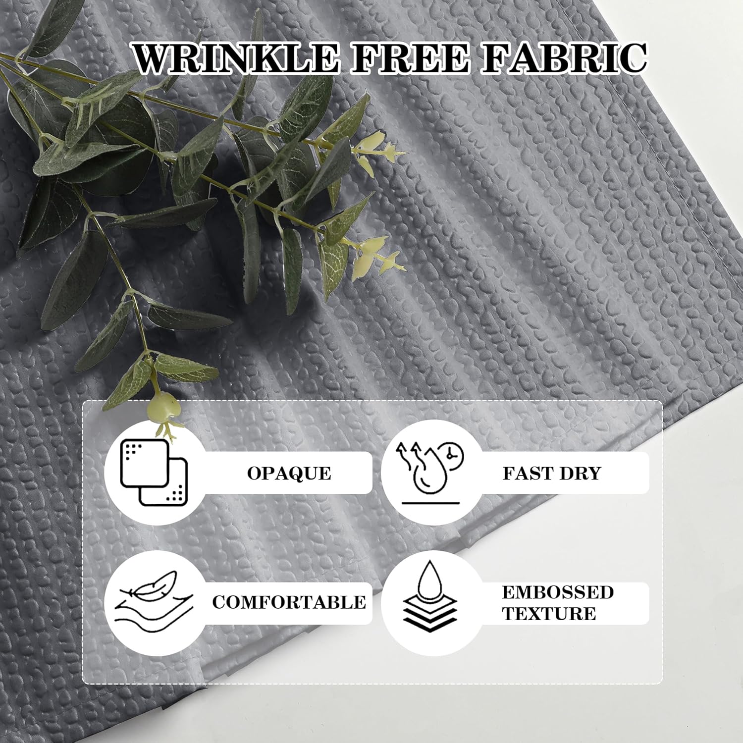 OVZME Berry Grey Shower Curtain Set with 12 Hooks