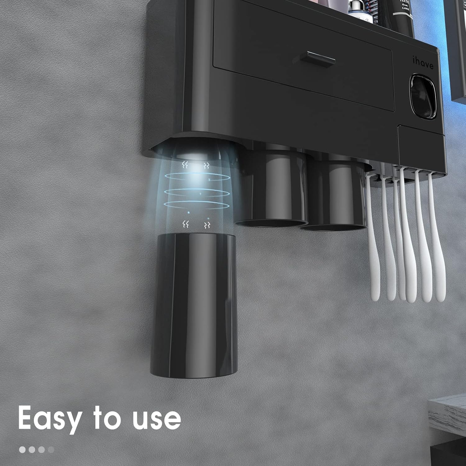 iHave Wall Mounted Toothbrush Holder with Dispenser and Drawer
