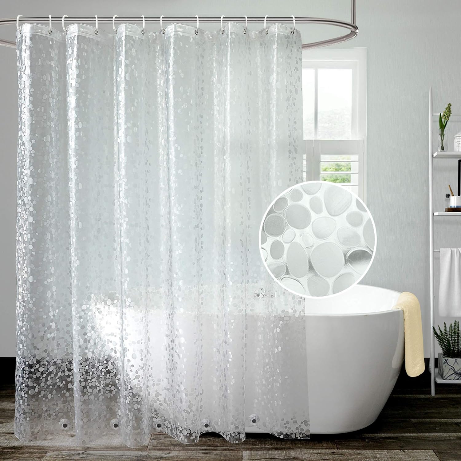 AooHome 72x66 Inch Shower Curtain with Bottom Magnets and 3D Stone Pattern