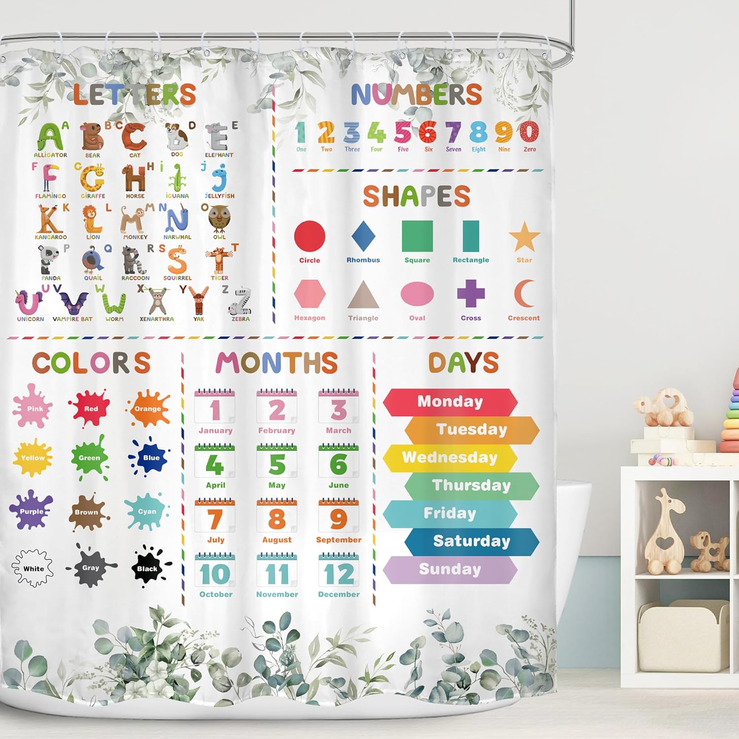 Mitpok Kids Alphabet ABC Cartoon Animal Shower Curtain