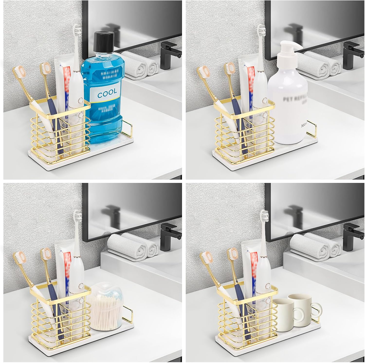 HarJue Gold Marble Toothbrush Holder with 2 Slots