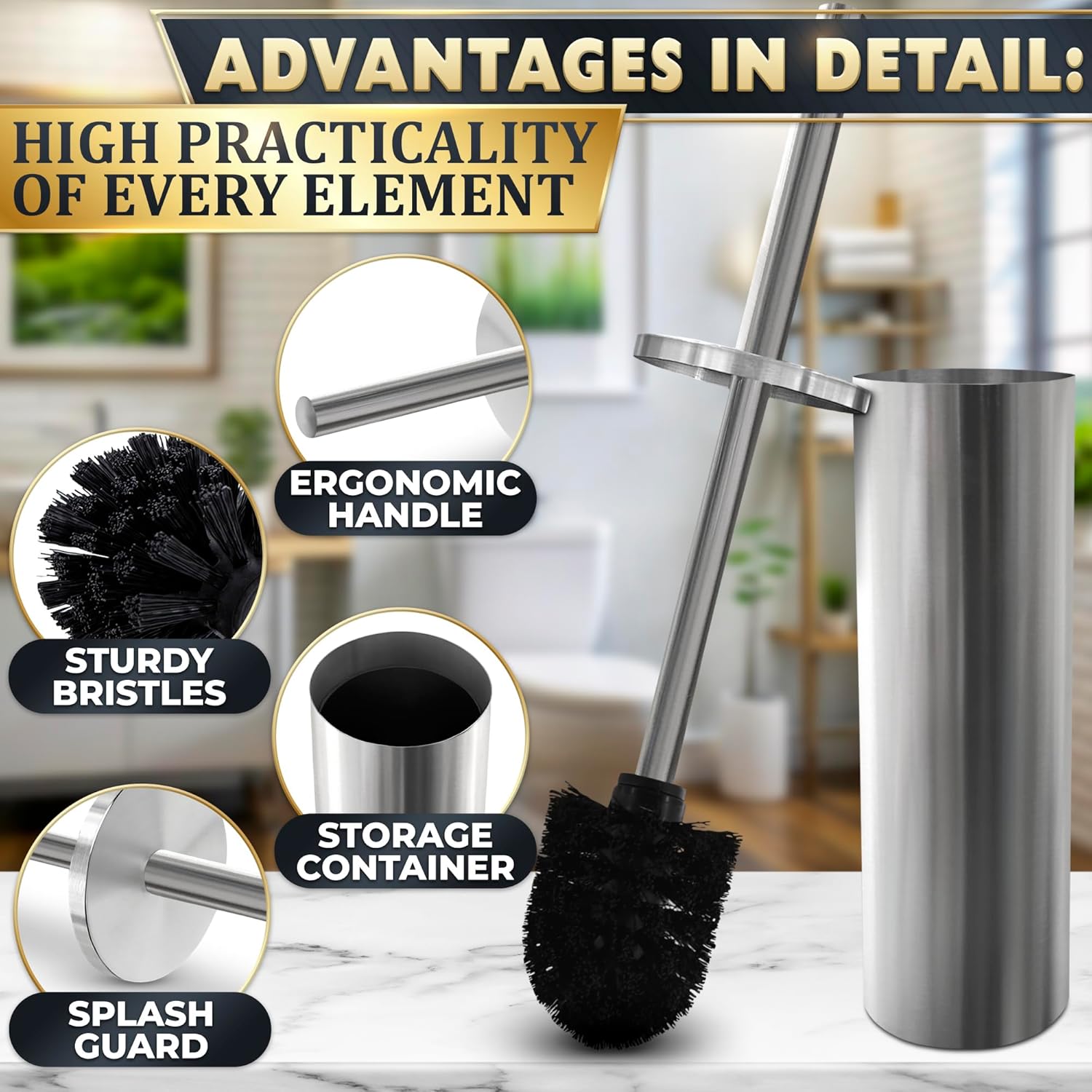 Novsix Stainless Steel Toilet Brush and Holder Set