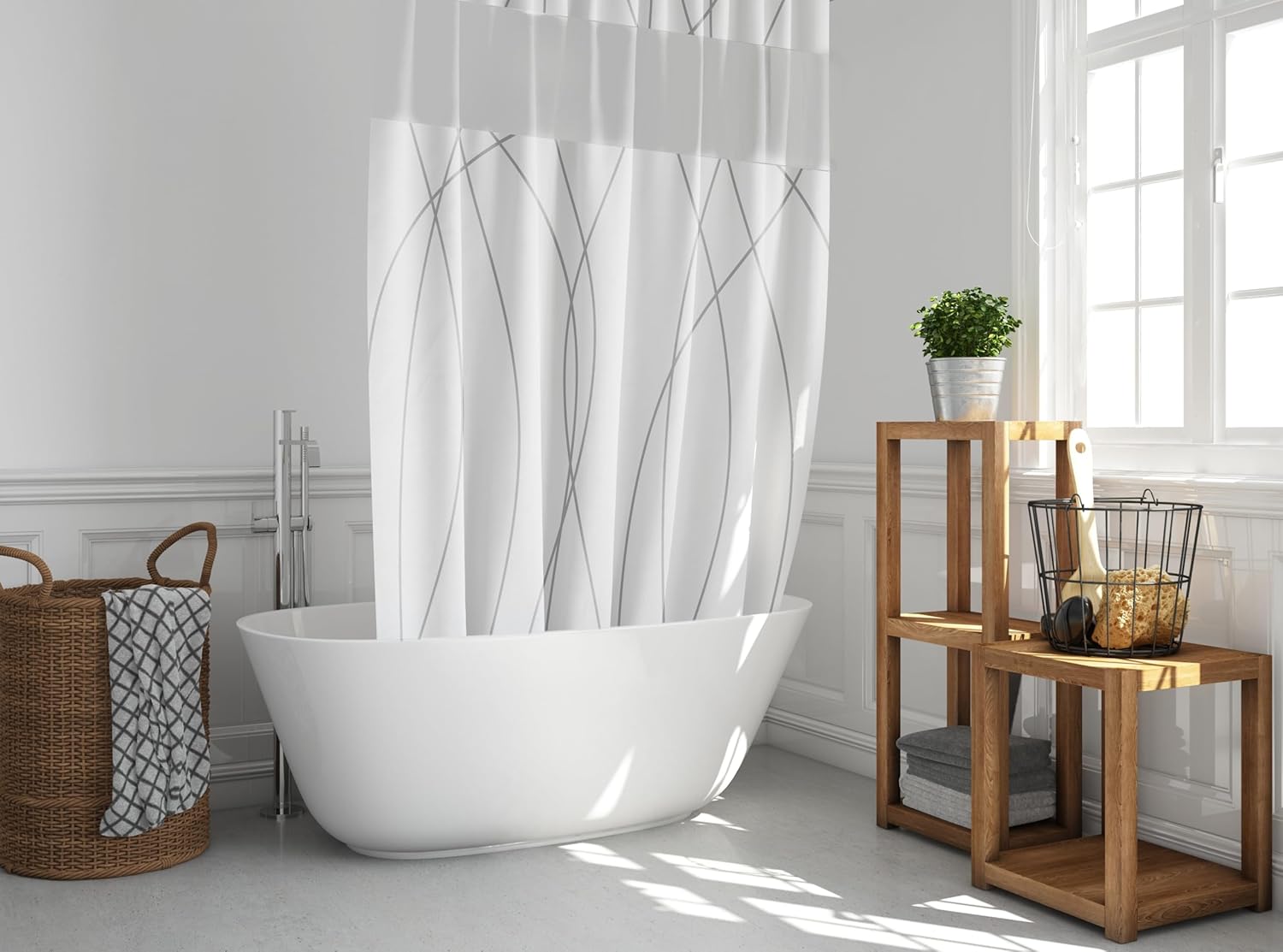 Alta Living No Hook Shower Curtain Set - White 71x74 Inches