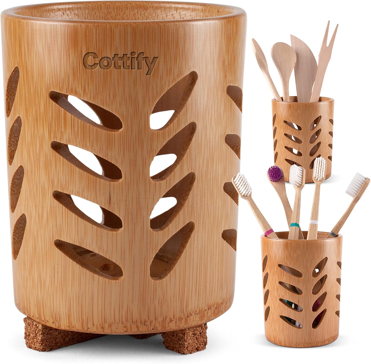 Cottify Eco-Friendly Bamboo Toothbrush Holder with Drain