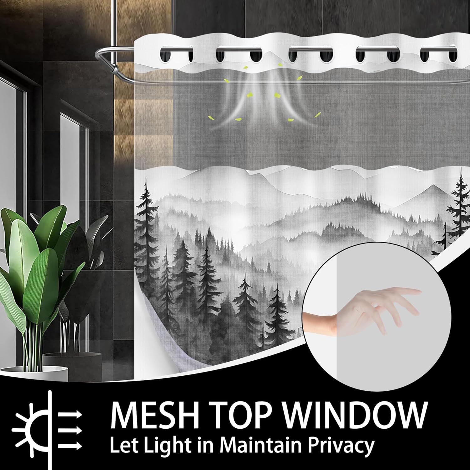 Forest Hookless Shower Curtain with Snap in Liner Set