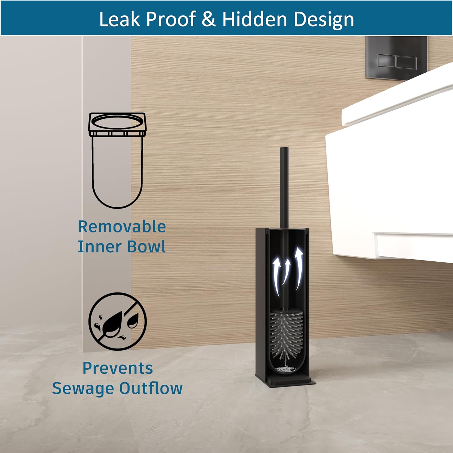 BVL Toilet Brush and Holder Set Black Freestanding 1