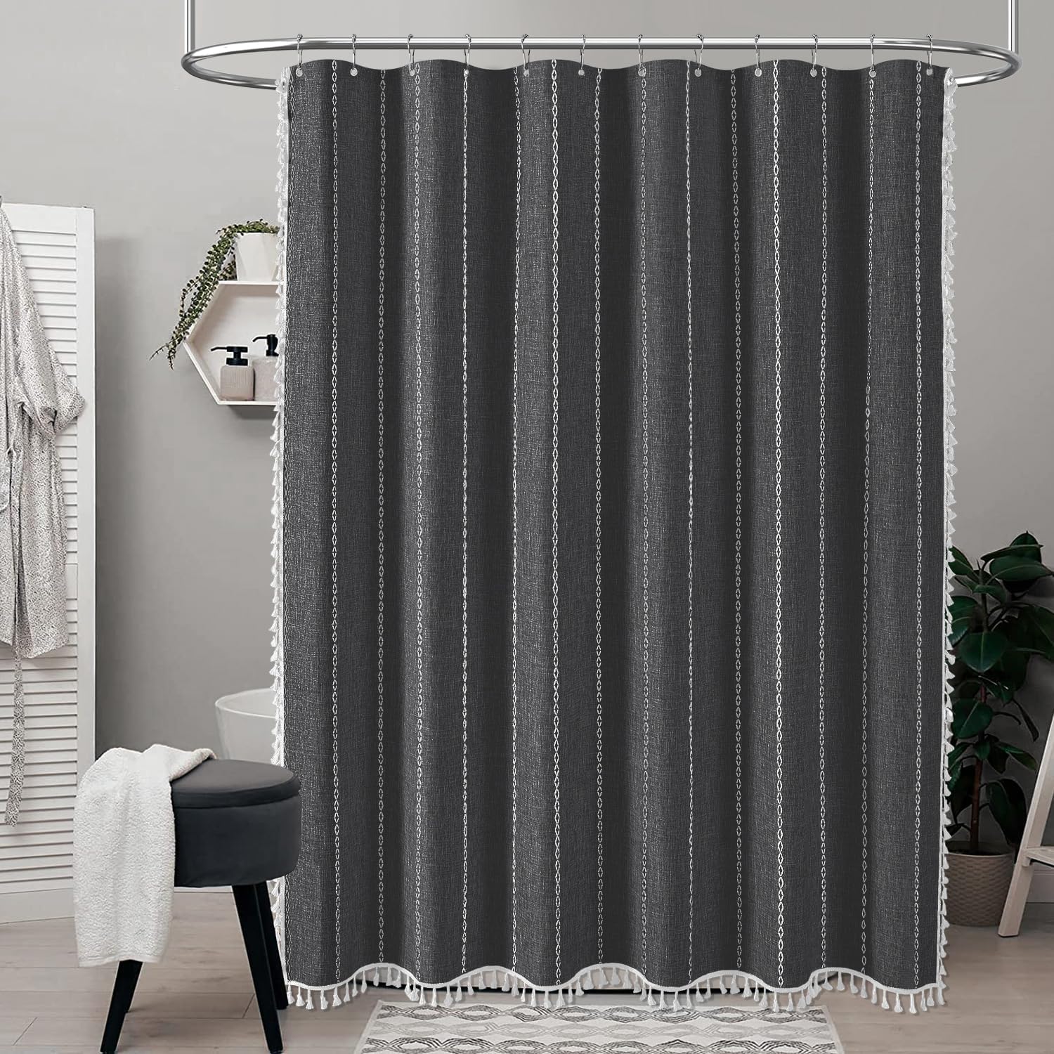 BTTN 78 Inch Long Shower Curtain Set with Hooks