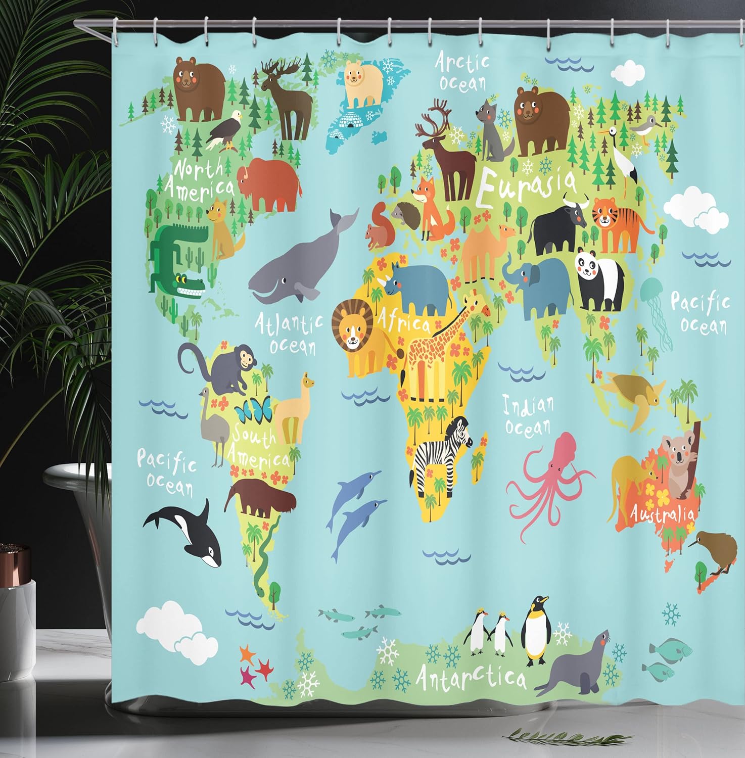 Ambesonne Cartoon World Map Shower Curtain Set