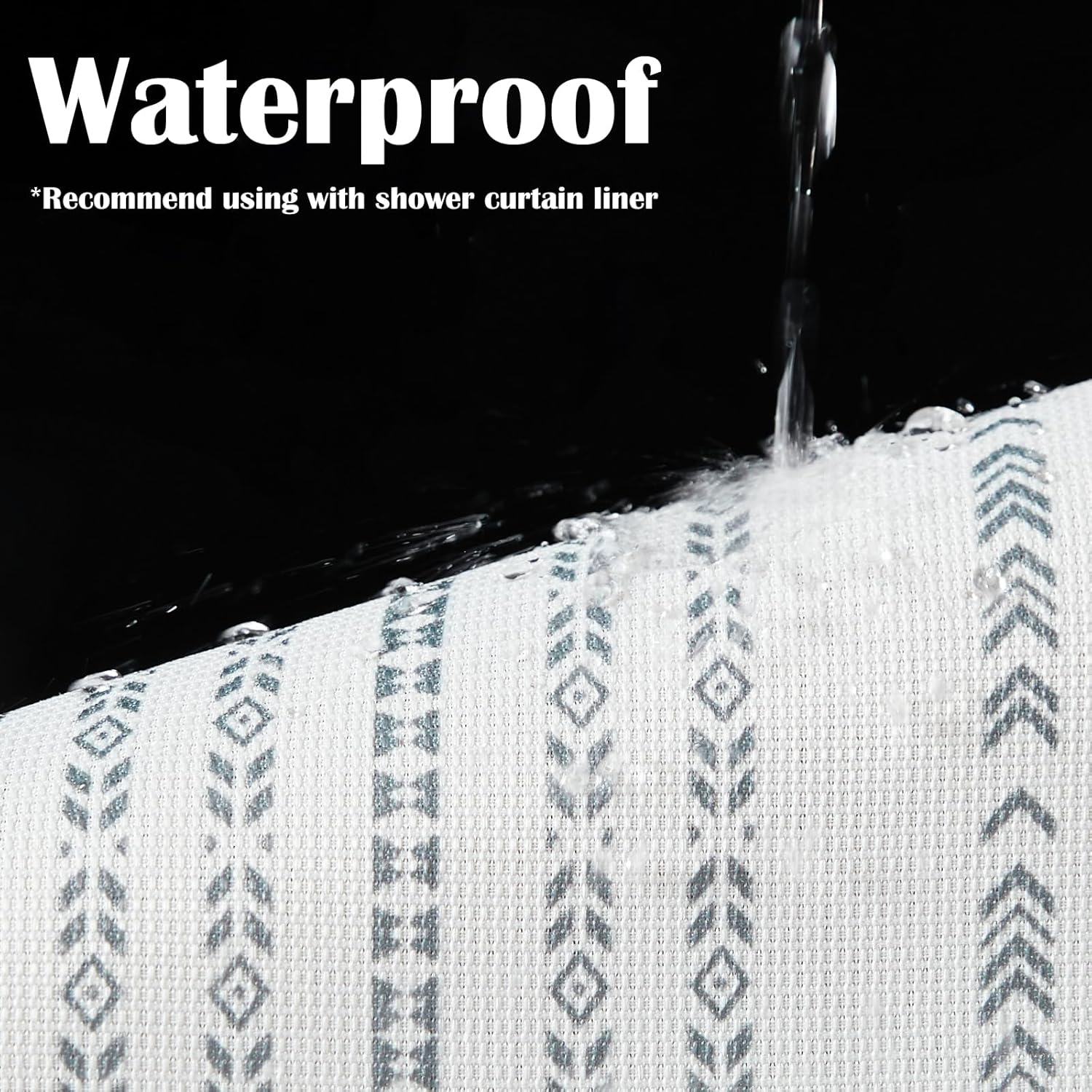 Jinchan Grey White Boho Stripe Shower Curtain Set 70x72 Inches Waterproof with Hooks