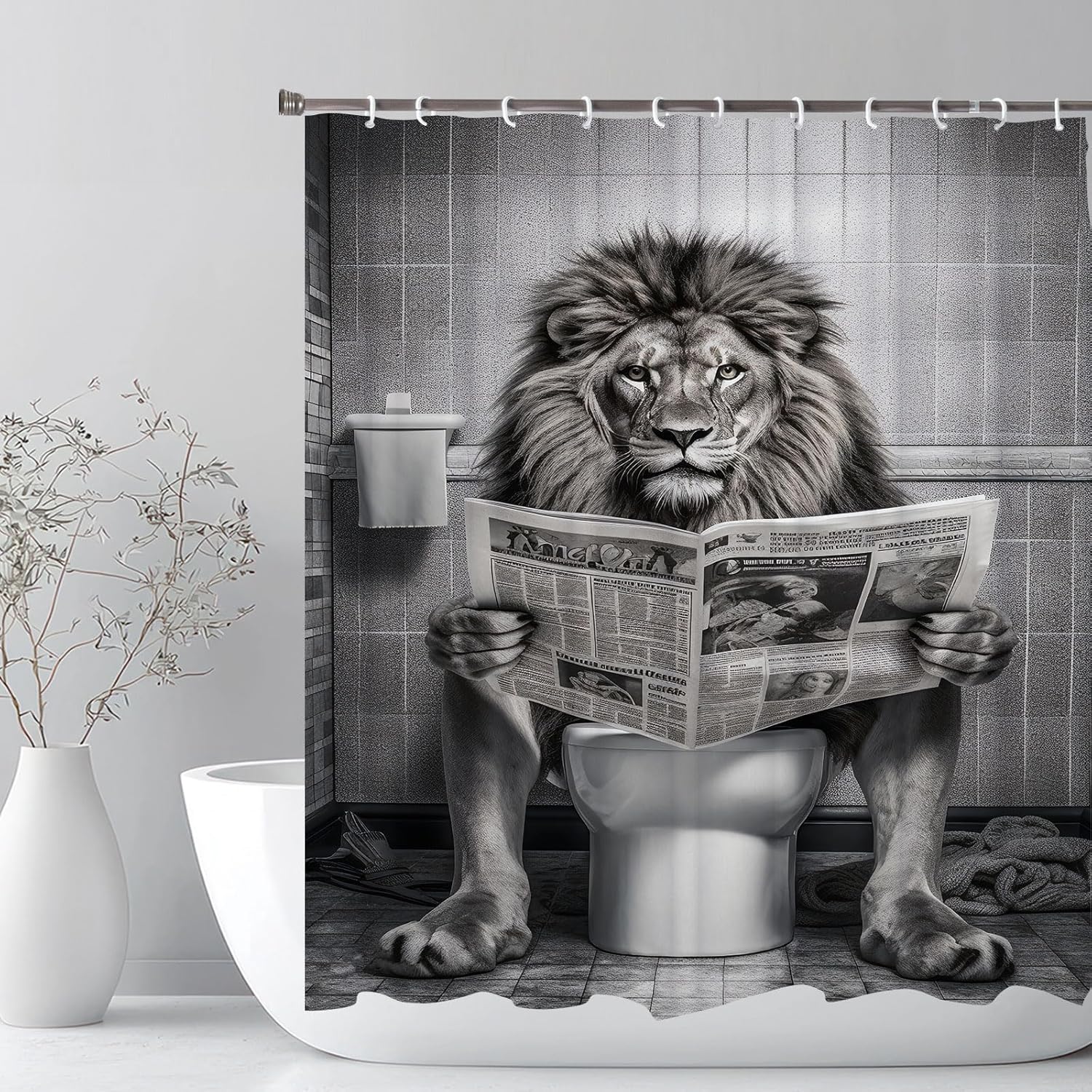 Funny Lion Shower Curtain Set for RV Travel