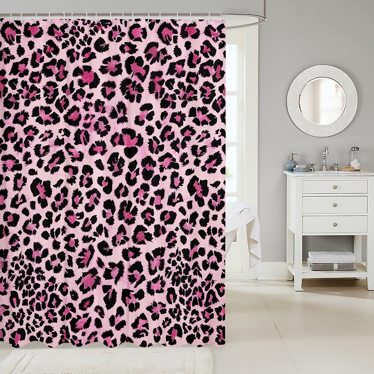 Feelyou Leopard Print Waterproof Shower Curtain Set 72x72
