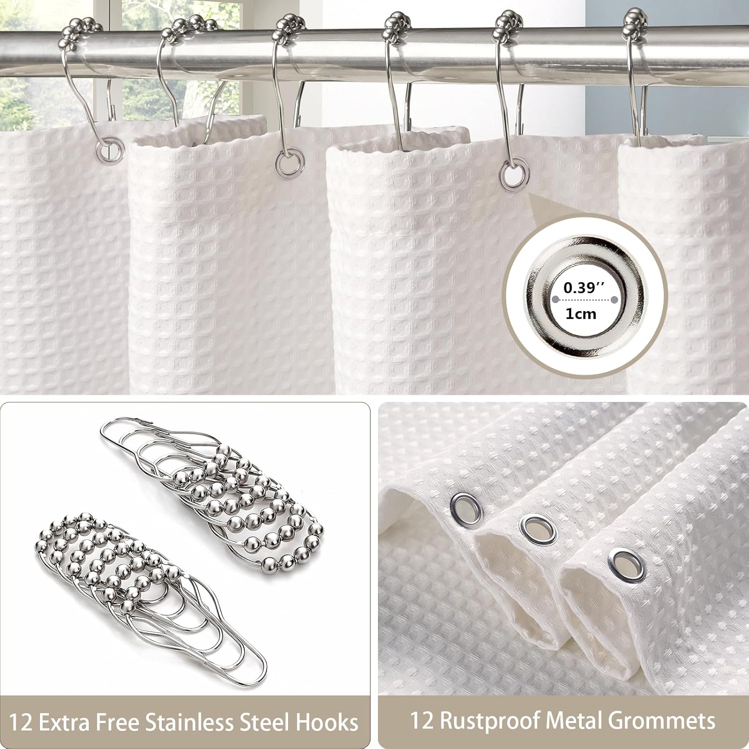 VANZAVANZU Waffle Weave Shower Curtain - 72x72 Inches White