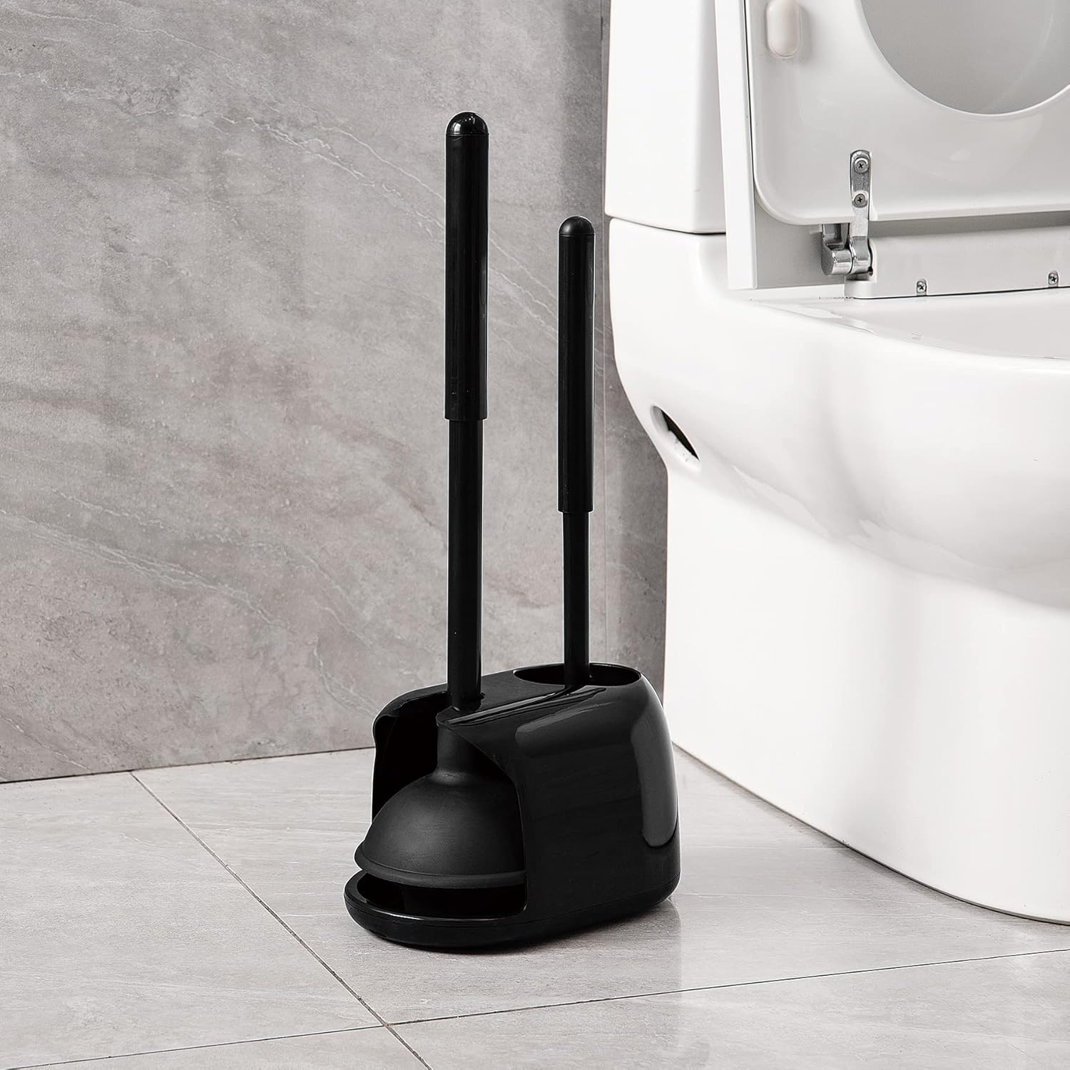 Eyliden 2 in 1 Toilet Plunger and Brush Set with Holder Black