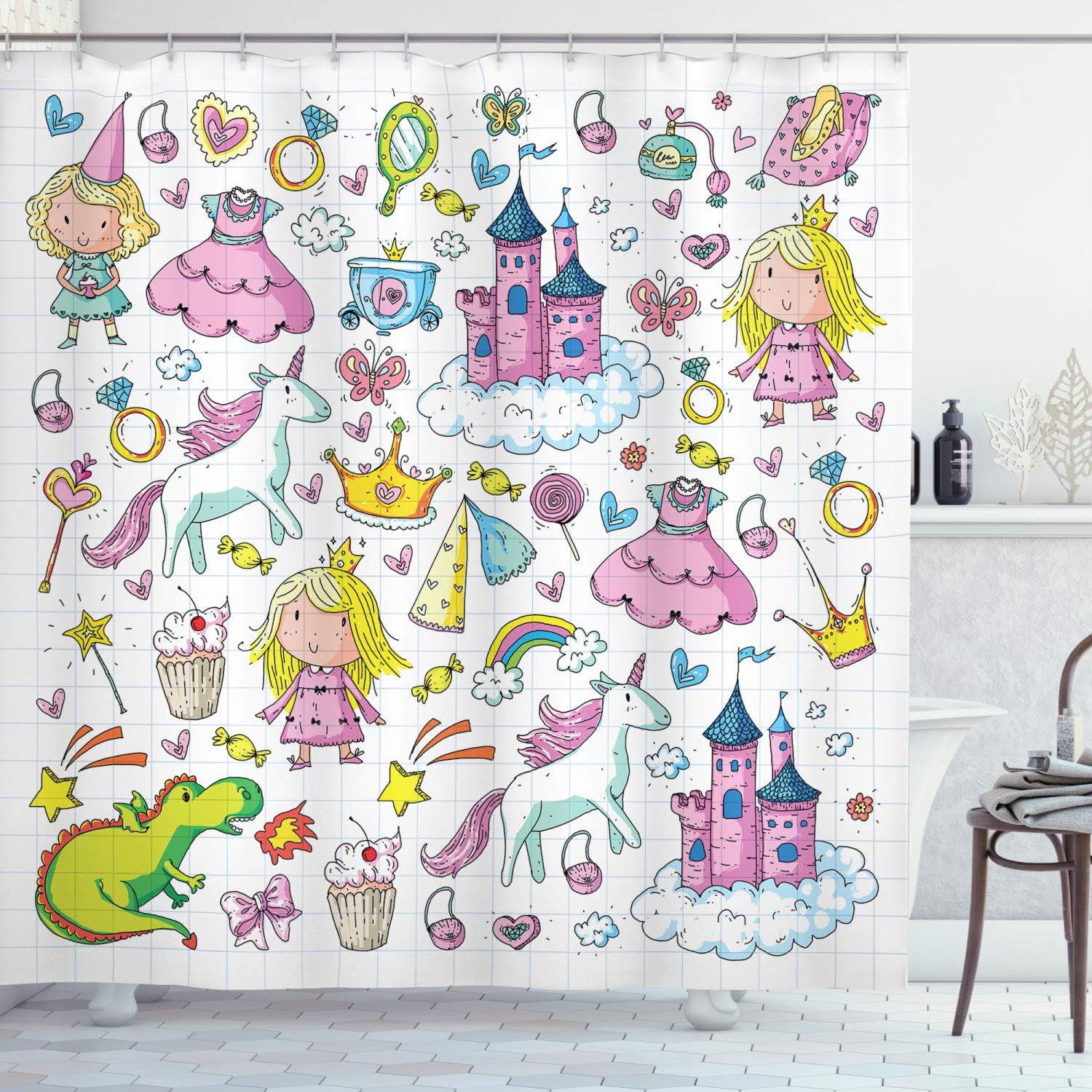 Ambesonne Cartoon Shower Curtain Set with Hooks
