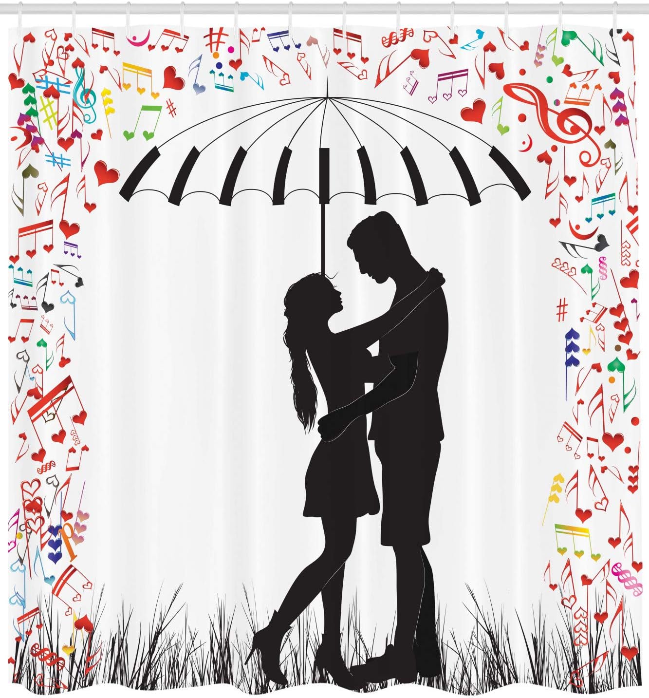 Ambesonne Umbrella Girl Shower Curtain Set Charcoal Grey with Musical Heart Design