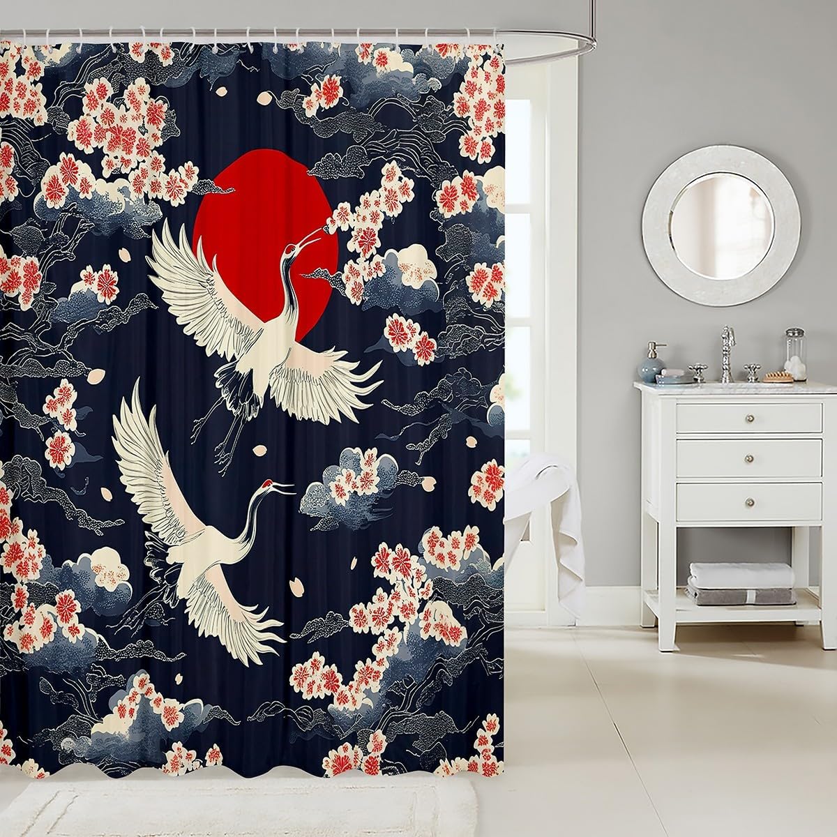 Feelyou Kids Japanese Crane Shower Curtain Set