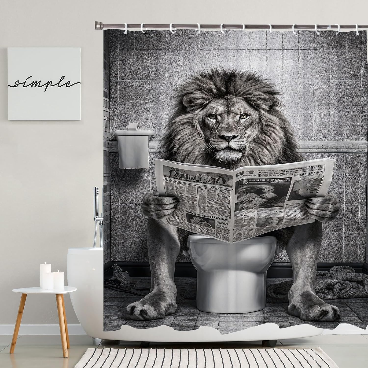Funny Lion Shower Curtain Set for RV Travel