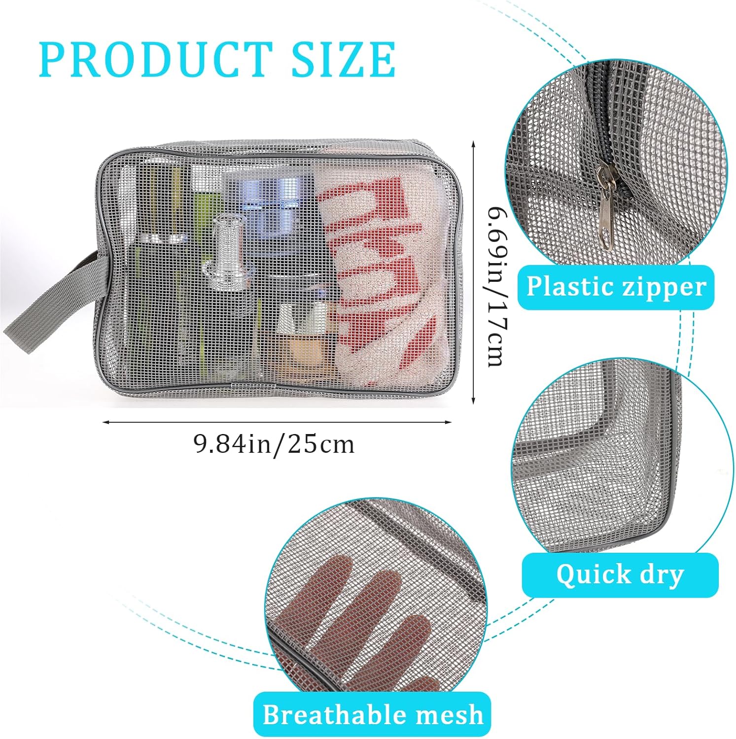 Mozeat Lens Mesh Shower Caddy Bag Tote Grey