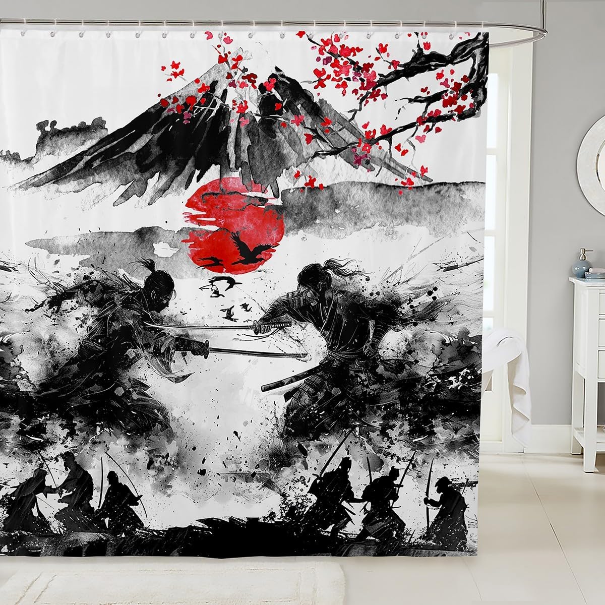 Feelyou Samurai Sunset Bath Curtain 72x72 Waterproof