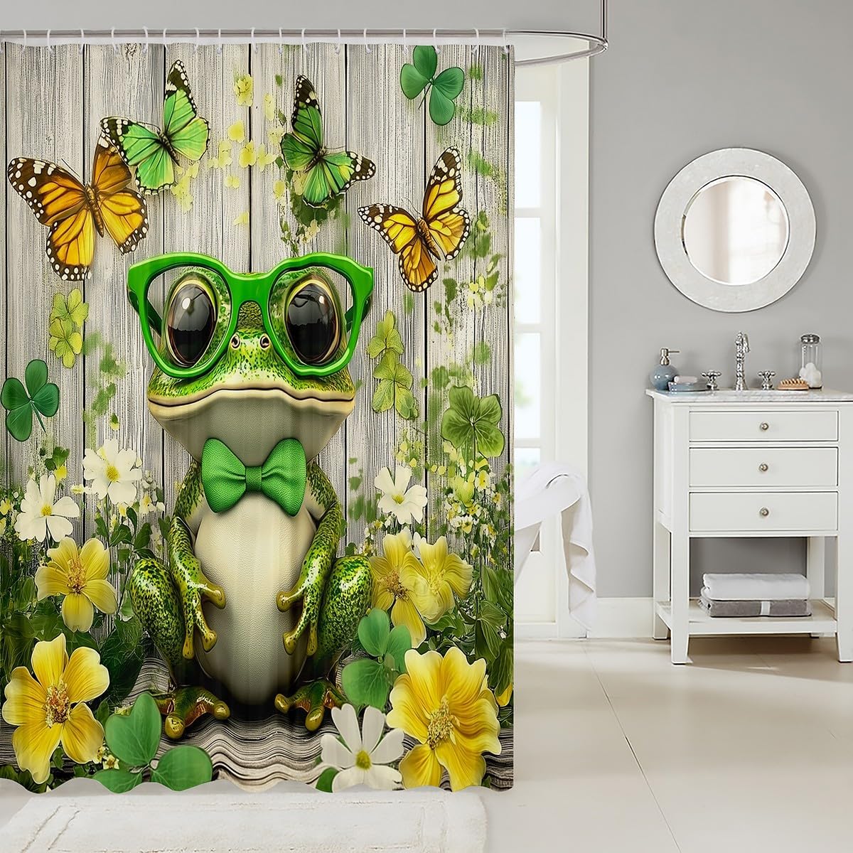Feelyou Frog Shower Curtain Set 72x84 Forest Green