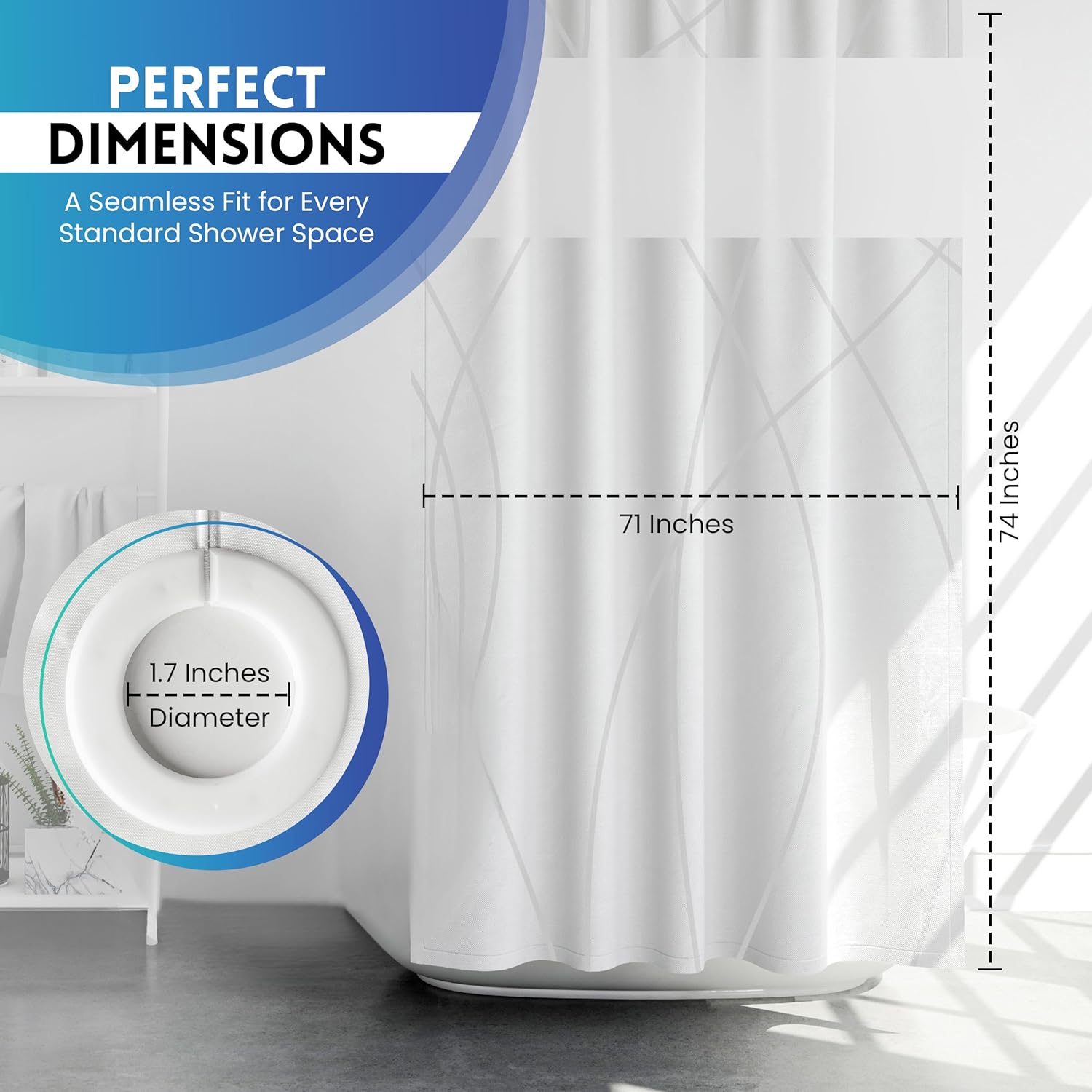 Alta Living No Hook Shower Curtain Set - White 71x74 Inches